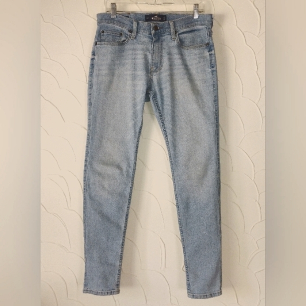 Men's Hollister Skinny Jeans Light Wash Stretchy Denim Plain Style Abercrombie